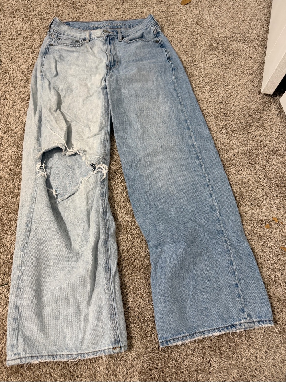 American Eagle Outfitters Two-Tone Light and Medium Blue Wide-Leg Jeans
